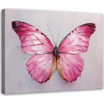 Obraz OBRAZ MOTÝL RŮŽOVÝ AKVAREL BETON DO LOŽNICE OBÝVÁKU NA PLÁTNĚ 60x40