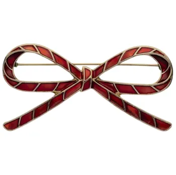 Brož Módní brož 5,5 x 2,8 cm Červená mašle Červeno zlaté provedení Elegantní doplněk Zinková slitina do saka i šatů