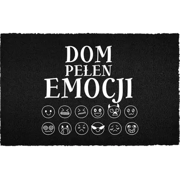 Rohožka KOKOSOVÁ ROHOŽKA ČERNÁ KE VCHODOVÝM DVEŘÍM S VTIPNÝM NÁPISEM - DOMOV PLNÝ EMOCÍ