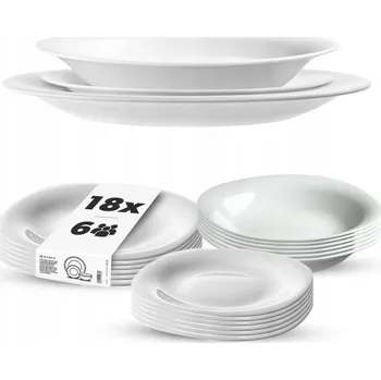 Talíř JÍDELNÍ SERVIS SADA TALÍŘŮ 18 ks TALÍŘE KOMPLET JÍDELNÍ SOUPRAVA BÍLÁ