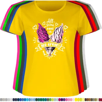 Dámské tričko damske-levne-bavlnene-tricko-digitalni-potisk-zmrzlina-laska Barva: Yellow - žlutá, velikost: XL