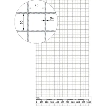 Pletivo žebérkové pletivo, oko 50 x 50, NEREZ - síto, výplet žebírkový nerezový, oko 50 x 50 mm, průměr pletiva 4 mm, rozměr 1000 x 2000 mm, materiál nerez /AISI 304