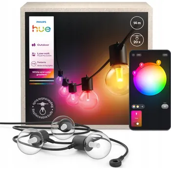 Venkovní osvětlení Venkovní zahradní girlanda 14m IP65 20 LED RGB SMART Festavia Philips HUE