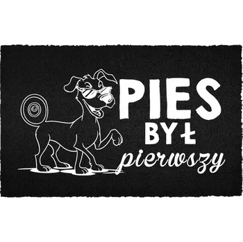 Rohožka KOKOSOVÁ ROHOŽKA ČERNÁ KE DVEŘÍM S VTIPEM - PES BYL PRVNÍ