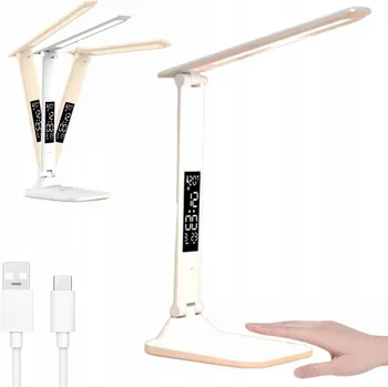Lampička DOTYKOVÁ LED STOLNÍ LAMPA S HODINAMI A TEPLOMĚREM PRO ČTENÍ, UČENÍ A PRÁCI