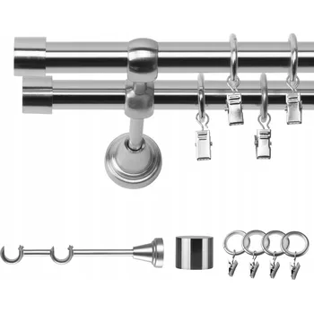 Garnýž GARNÝŽ DVOJITÁ 340 CM 19 MM EFEKT OCELI LUNA TICHÁ KOLEČKA SE ŽABKAMI