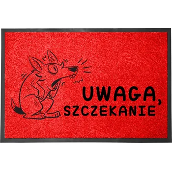 Rohožka VCHODOVÁ ROHOŽKA ČERVENÁ 40X60CM KE DVEŘÍM VTIPNÁ POZOR ŠTĚKÁNÍ