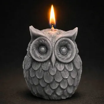 Svíčka Vonná svíčka Sova | 40 g | Svíčkománie3D | Barva: Šedá
