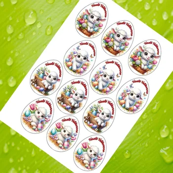 Jedlá dekorace na dort Velikonoční ovečka – vajíčka 7 cm (12 ks) Fondánový list (NEVYŘEZÁNO)