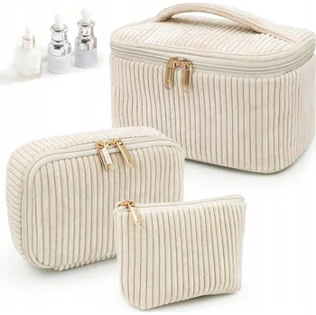 Kosmetická taška 3x KOSMETICKÁ TAŠTIČKA CESTOVNÍ TURISTICKÁ BÉŽOVÁ NA ZIP SAD KOSMETIKY