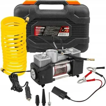 Kompresor Autokompresor 12V, dvoupístový kompresor 65 l/min + 3 nástavce v kufříku