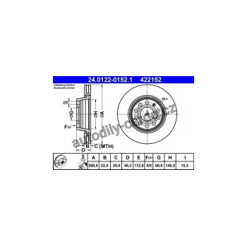 Brzdový kotouč Brzdový kotouč ATE 24.0122-0152 (AT 422152) - AUDI, SEAT, VW