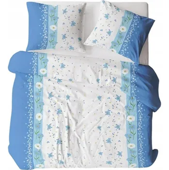 Povlečení Krepové povlečení 180x200 Květy modro-bílé s knoflíky 100% bavlna hrubá