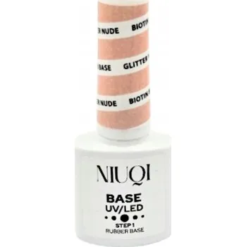 Lak na nehty NIUQI Kaučuková báze s biotinem a třpytkami Glitter Nude 5 ml