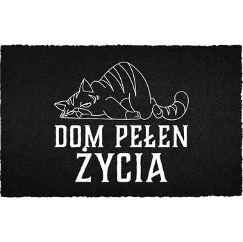 Rohožka KOKOSOVÁ VSTUPNÍ ROHOŽKA ČERNÁ PŘED DVEŘE S VTIPEM - DOMOV PLNÝ ŽIVOTA