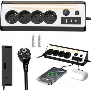 Napájecí kabel PRODLUŽOVACÍ KABEL ZÁSUVKOVÁ LIŠTA ROHOVÁ 4 ZÁSUVKOVÁ VÍCEÚČELOVÁ BEZPEČNÁ