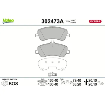 Brzdová destička Sada brzdových destiček, vždy 4 kusy v sadě VALEO 302473A