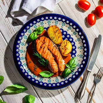 Talíř Mělký jídelní talíř Keramika Bolesławiec 27,5 cm - dek. 168A (druhý druh)