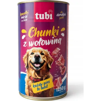 Krmivo pro psa Vlhké krmivo pro psy Tubi, konzerva s kousky hovězího masa, 1250 g