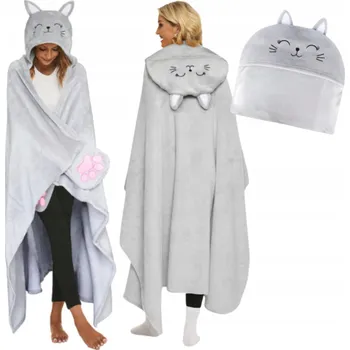 deka Deka Mystersheep šedá fleecová mikina s kapucí a rukávy 132x152 cm