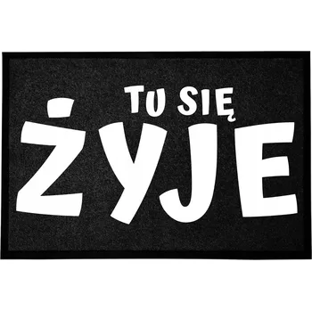 Rohožka ČERNÁ VSTUPNÍ ROHOŽKA 40X60 KE DVEŘÍM - S VTIPNÝM NÁPISEM "TADY SE ŽIJE"