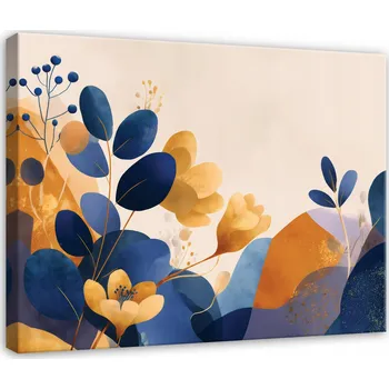 Obraz OBRAZ ABSTRAKCE LISTY KVĚTY ZLATÝ DO LOŽNICE OBÝVÁKU NA PLÁTNĚ 40x30