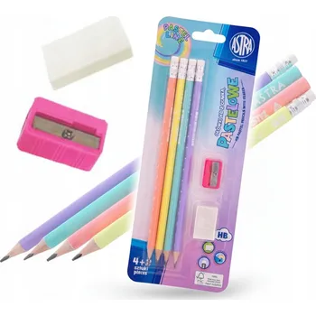 Grafitová tužka Tužka s gumou Astra HB, vícebarevná, 4 ks