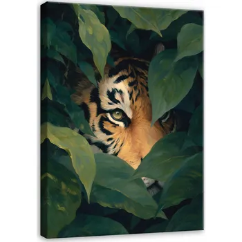 Obraz OBRAZ TYGR ZVÍŘATA LISTY DŽUNGLE DO LOŽNICE OBÝVÁKU NA PLÁTNĚ 40x30