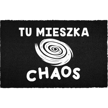 Rohožka KOKOSOVÁ ROHOŽKA PŘED DVEŘE ČERNÁ S NÁPISEM "TADY BYDLÍ CHAOS"