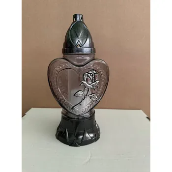 Svíčka Skleněný Hřbitovní Svíčka ve tvaru srdce s růží, 17 cm, zlatý, elegantní náhrobní svíčka