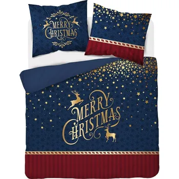 Povlečení VÁNOČNÍ POVLEČENÍ 100% BAVLNA 160X200 MERRY CHRISTMAS TMAVĚ MODRÁ