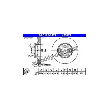 Brzdový kotouč Brzdový kotouč ATE 24.0125-0171 (AT 425171) - ŠKODA, VW