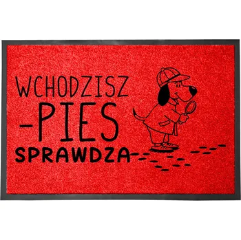 Rohožka VCHODOVÁ ROHOŽKA ČERVENÁ 40X60 KE DVEŘÍM VTIPNÁ S MOTIVEM PSA