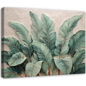 Obraz OBRAZ LISTY DŽUNGLE ZELENÝ 3D BETON DO LOŽNICE OBÝVÁKU NA PLÁTNĚ 100x70