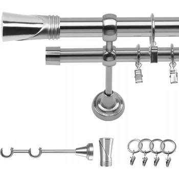 GARNÝŽ DVOJITÁ 480 CM 19 MM VZHLED OCELI DUNCAN, TICHÉ KROUŽKY SE ŽABKAMI