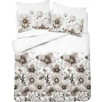 Povlečení Povlečení 160x200 bílé béžové šedé květiny 5249 A Bavlna 48