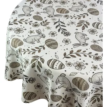 ubrus Ubrus Odolný proti Skvrnám Velikonoce Béžová Hnědá Vajíčka Zajíci Kulatý prům. 75 cm