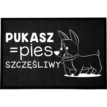 ČERNÁ VSTUPNÍ ROHOŽKA 40X60 KE DVEŘÍM - VTIPNÁ, HUMORNÁ - PES ŠTĚSTÍ