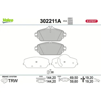 Brzdová destička Sada brzdových destiček, vždy 4 kusy v sadě VALEO 302211A