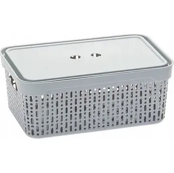 Úložný box ÚLOŽNÝ BOX KOŠÍK ORGANIZÉR AŽUR S VÍKEM MORSETTA SVĚTLE ŠEDÝ 29,5×20,5×12 cm L
