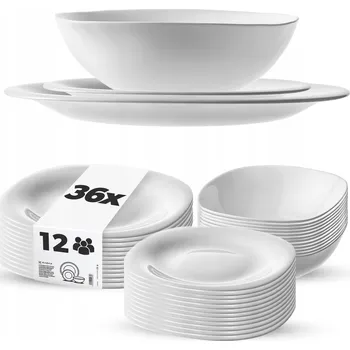 Talíř JÍDELNÍ SERVIS SADA TALÍŘŮ 36 Ks TALÍŘE KOMPLET JÍDELNÍ SOUPRAVA BÍLÁ