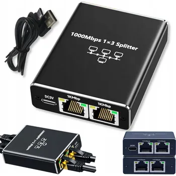 Switch LAN Splitter 3 porty RJ45 1x3 Ethernet rozbočovač internetu 1000Mbps