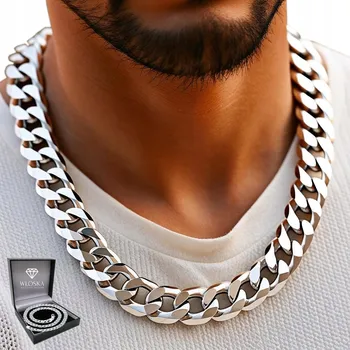 Řetízek Gruby stříbrný řetízek męski łańcuch stříbro 925 plný 13 mm pancr