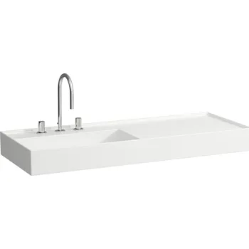 Umyvadlo Kartell LAUFEN - umyvadlo do nábytku, s odkládací plochou vpravo, včetně odpadního ventilu (neuzavíratelný) H898301 (H813332) Barva: Černá lesklá, Provedení: s 3 otvory pro baterii, bez přepadu