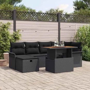 Zahradní sestava vidaXL Sada zahradních pohovek 7 pcs Černá polyratan [3361247]