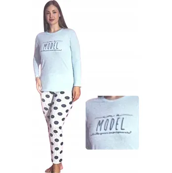 Dámské pyžamo Dámské pyžamo modré dlouhé s puntíky tmavě modré souprava bavlna 3XL