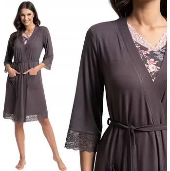 Dámský župan Tenký viskózový dámský župan s 3/4 rukávy, na zavazování, s kapsami MORAJ L