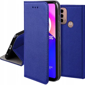 Pouzdro na mobilní telefon Flipové pouzdro Motorola Moto E40 modré kožené s funkcí stojánku