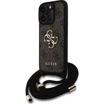 Pouzdro na mobilní telefon Guess PU 4G Metal Logo Crossbody Case pro Apple iPhone 15 Pro hnědé