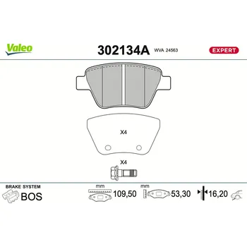 Brzdová destička Sada brzdových destiček, vždy 4 kusy v sadě VALEO 302134A